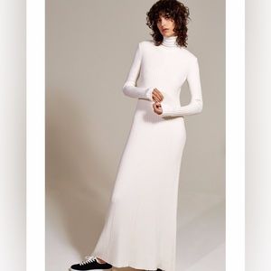 zara dress ecru ribbed turtleneck knit maxi dress long sleeve